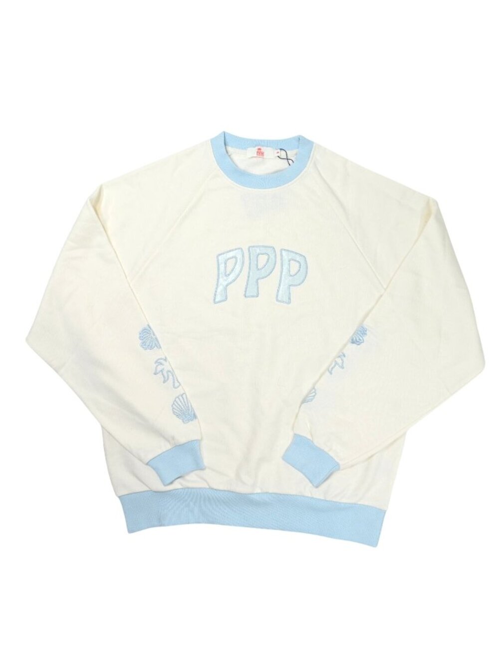 Pink Palm Puff Summer Terry Classic Crew in Seasalt